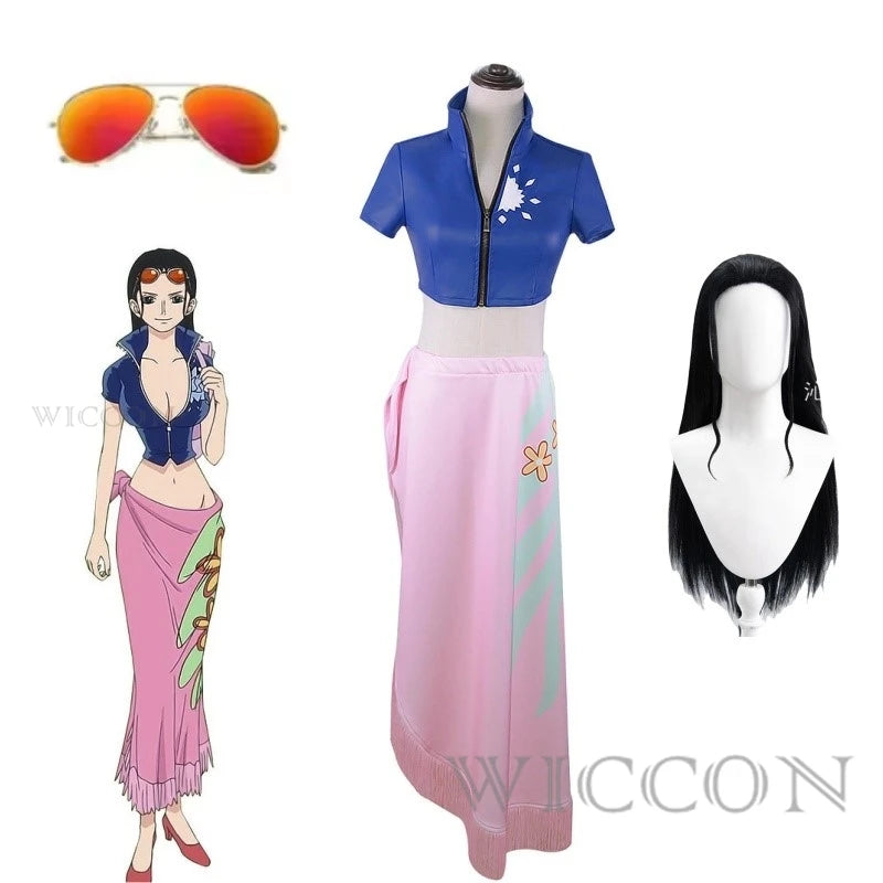 Anime Nico Robin Cosplay Costume Sexy Dresses Swimsuit Uniform Suit Glasses Wig Halloween Carnival Party Role Play  Women Set