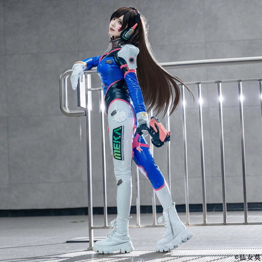 Game Overwatch D.Va Cosplay OW Costume Sexy leather women jumpsuit wig prop accessory set Halloween party D.Va uniform