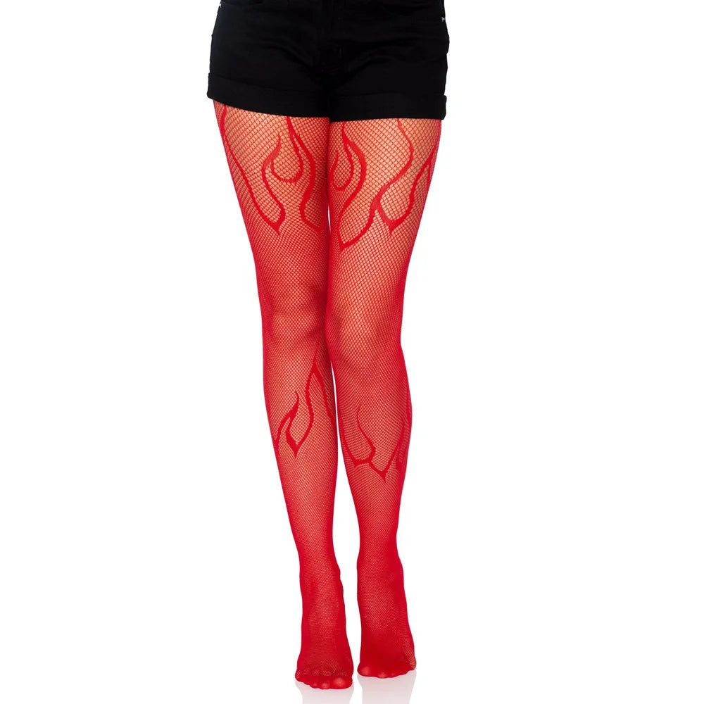 New Sex Sheer Pantyhose High Elastic Jacquard Red Fishnet Stockings Socks Sexy Stockings Flame Net Pants Spider Skull Tights