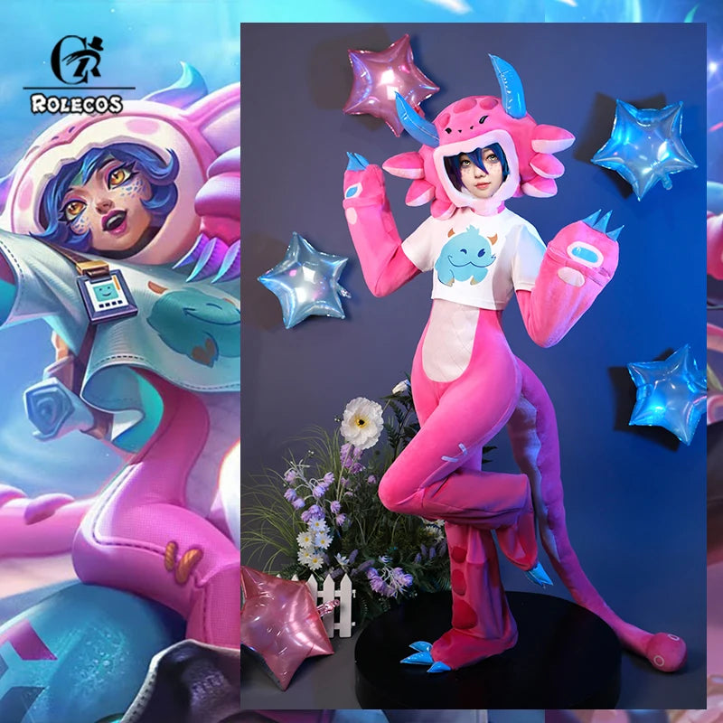 ROLECOS Game LOL Neeko Megathread Cosplay Costume Women Super Fan Neeko Doll Costume Halloween Party Suit Full Set with Tails