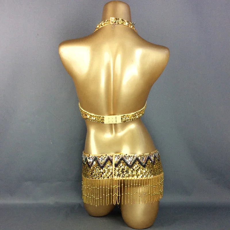 Sexy Belly Dance Costume Set Bra + Belt 2 Piece Set Belly Dancing Costume for Women's 34D/DD,36D/DD,38/D/DDD,40B/C/D,42D/DD