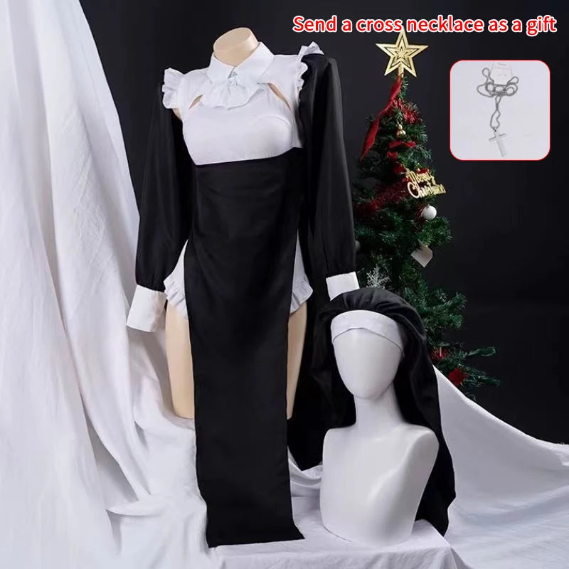 Anime Sexy Nuns Original Design Cosplay Chowbie Uniform Black Sexy Dress Large Size Halloween Costumes for Women