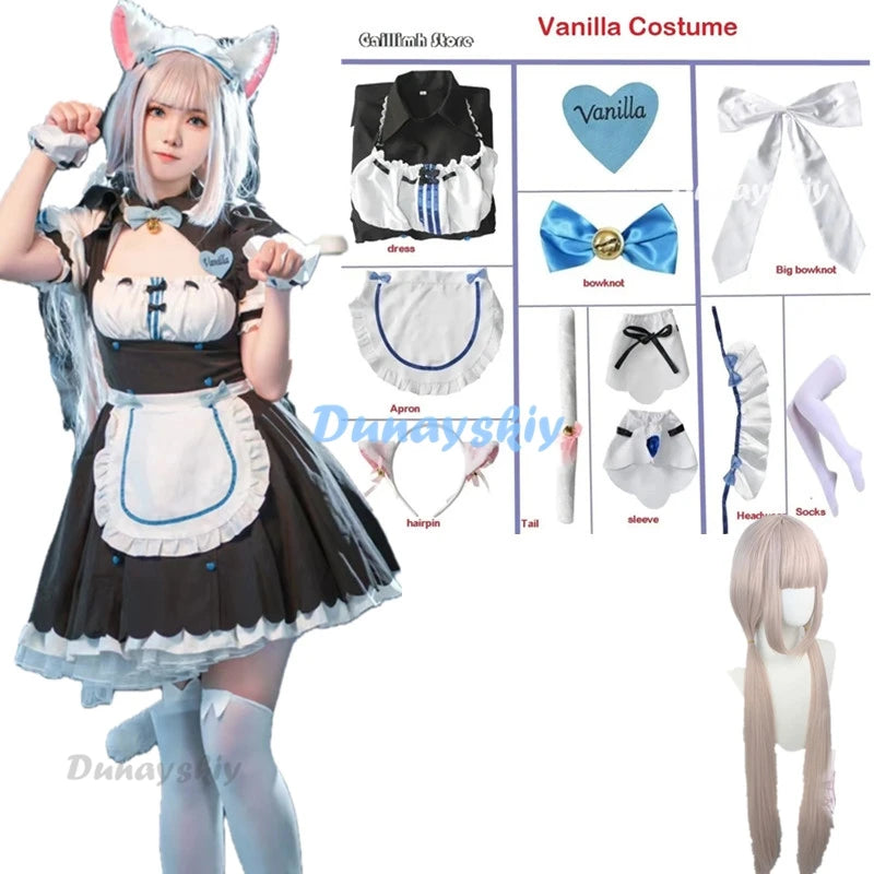 Vanilla Cosplay Costume In Stock Maid Dress Maid Outfit NEKOPARA Chocola Vanilla OVA Maid Game Uniform Cat Neko Girl Women