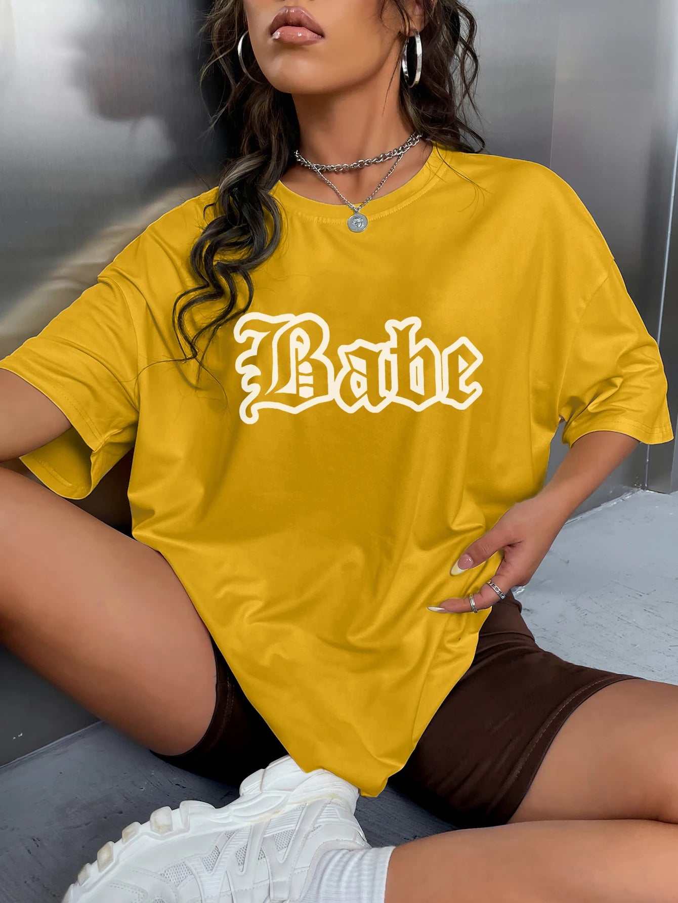 Babe Personality Street Font T-Shirts Women Loose Oversized T-Shirt High Quality Cotton Short Sleeve Summer Breathable Clothing