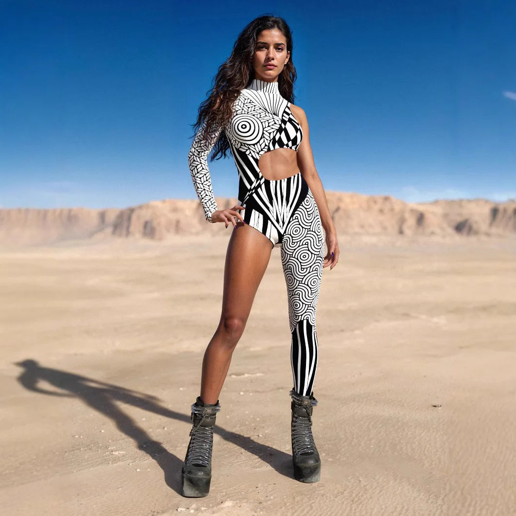 Asymmetrical Holiday Bodysuit Costume Colorful Rainbow Jumpsuit Women Cyberpunk Cosplay Halloween Party Performance Tights Suit