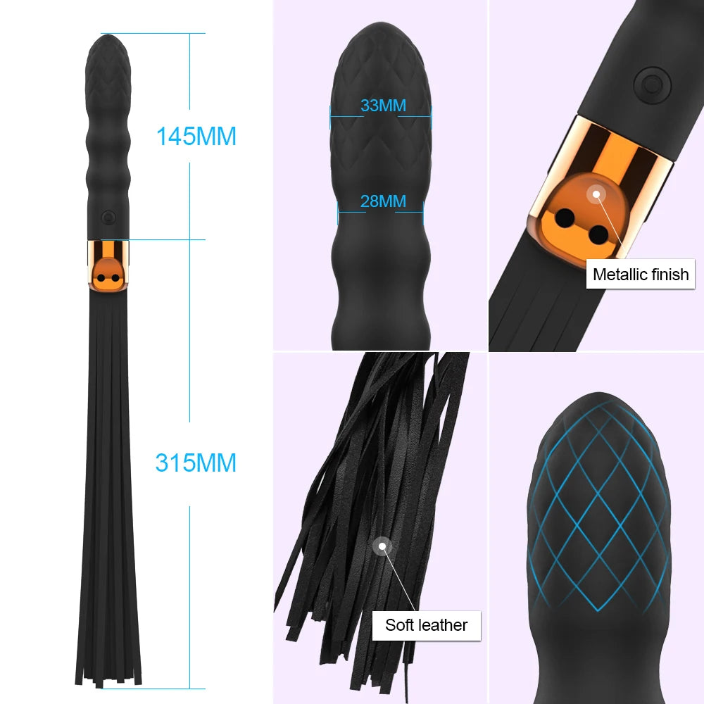 Women'S G-Spot Vibrator Premium Soft Leather Women'S BDSM Adult Sex Toys  2IN1 Ergonomic Design Rechargeable Sex Whip Vibration