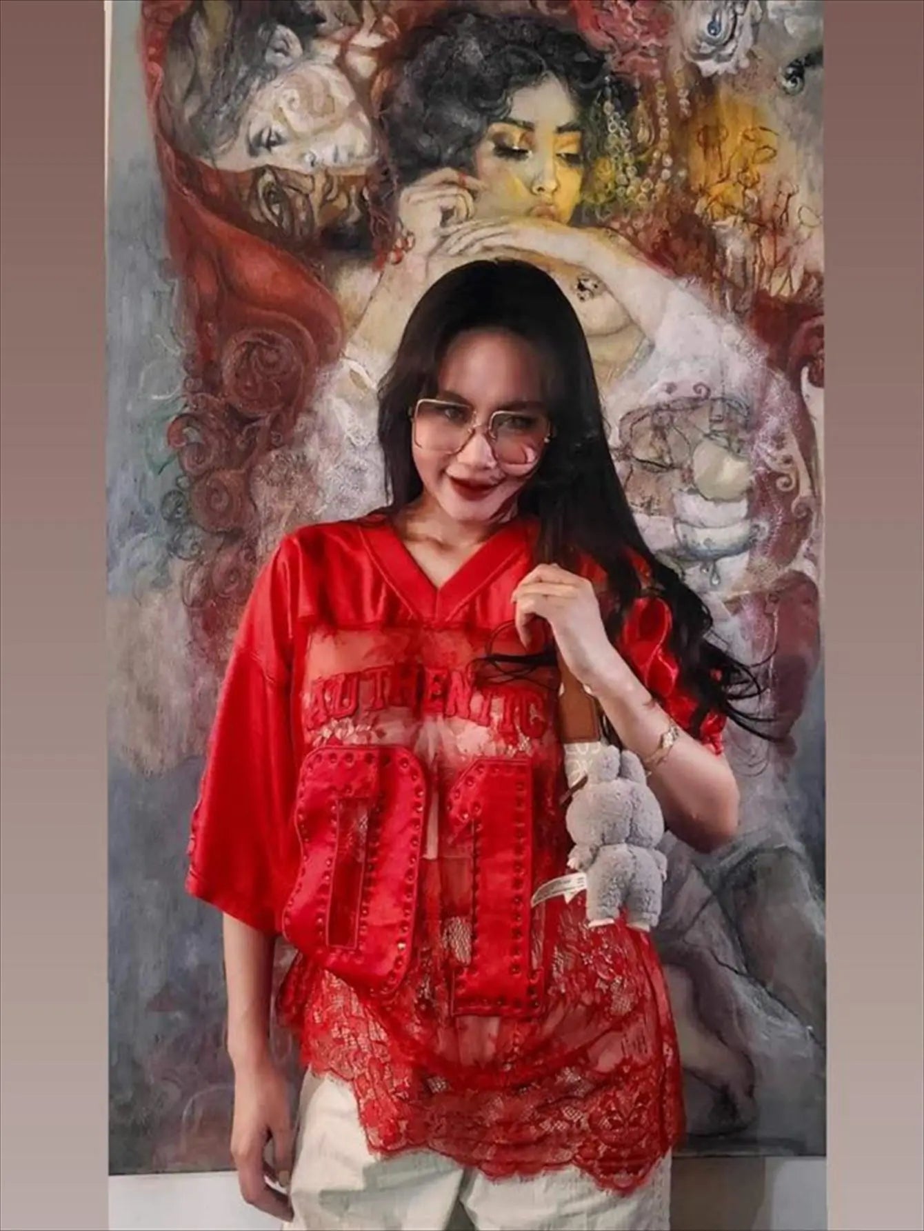 Letter Print T-Shirts Top Women 2025 Spring Summer V-Neck See Through Backless Loose Short Sleeve Y2K Sexy Trend Streetwear Tops