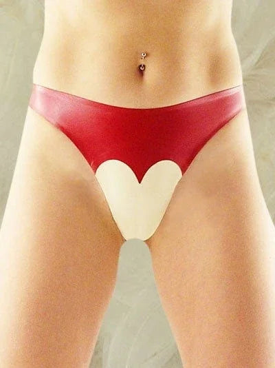 Latex Rubber Fashion Sexy Red with White Heart Shorts Underwear Size XS-XXL