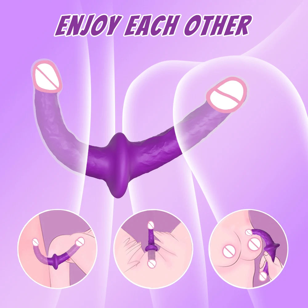 Strapless Strapon Dildo Vibrator 3 in 1 Sex Toys for Adult Double Penetration Anal Plug Anal Beads Vibrators for Women Lesbian