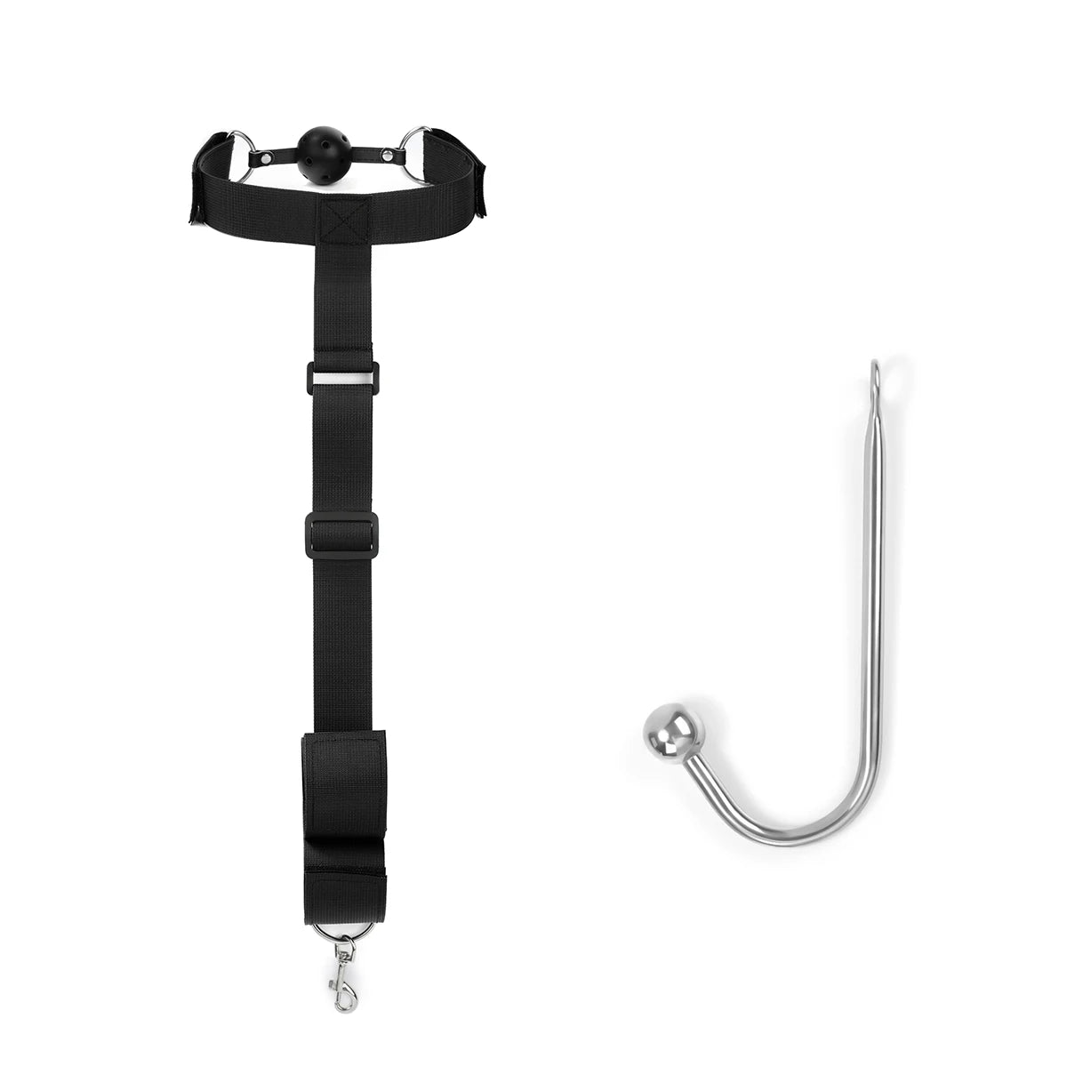 Behind The Back Handcuff Mouth Gag Harness Restraints With Metal Anal Hook Kinky BDSM Bondage Erotic Products For Adult Games