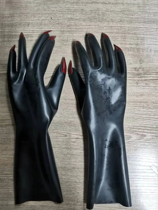 Men's Women's Fetish Shiny Latex Rubber Cosplay Kigurumi Gloves With Nails Art