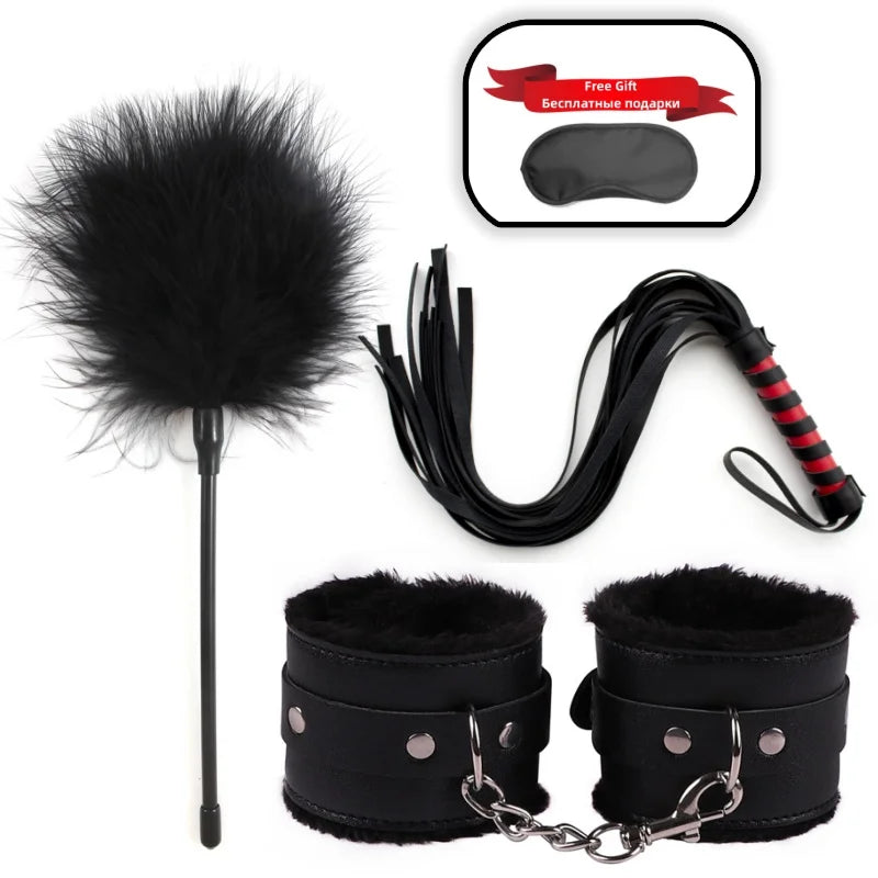Slave Bondage Set Leather Handcuffs Rope Body Slap Strap Spanking Beat Tassel Whip Sex Toys For Bdsm Adult Games Lash Flog Tool