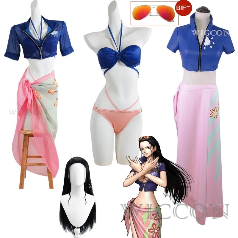 Anime Nico Robin Cosplay Costume Sexy Dresses Swimsuit Uniform Suit Glasses Wig Halloween Carnival Party Role Play  Women Set