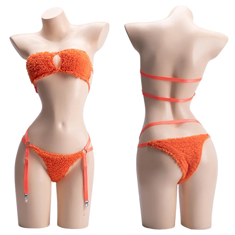 AniLV Cute Fox Plush Underwear Temperament Uniform Clothes Women Hollow Secret Lingerie Outfits Erotic Costume