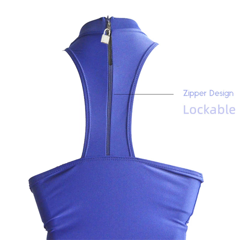 Spandex Bodysuit Bathing Suit Arm Binder Lingerie Crotchless Lockable Tight Restraints