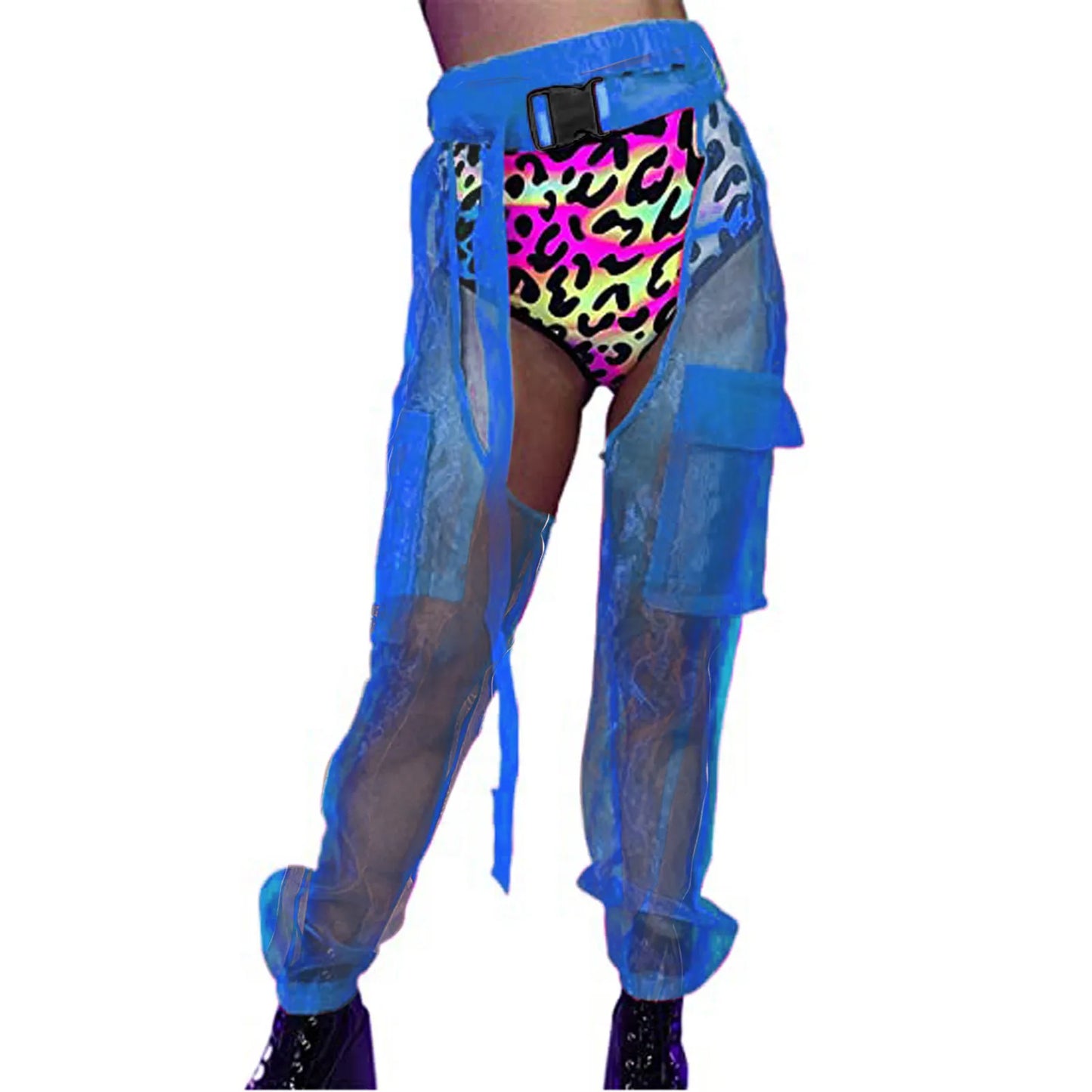 Sexy Hollow Out Pants Korean Fashion Buckles Crothchless Chaps Elastic High Wasit Trousers Women Harajuku Gothic Jogger Pants