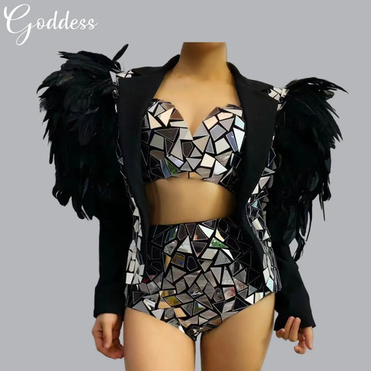 ASHBURN™ VOIDWEAR Command Set – Liquid Halter Top + Gloss Mini Shorts + Cropped Jacket (3-Piece Fit)