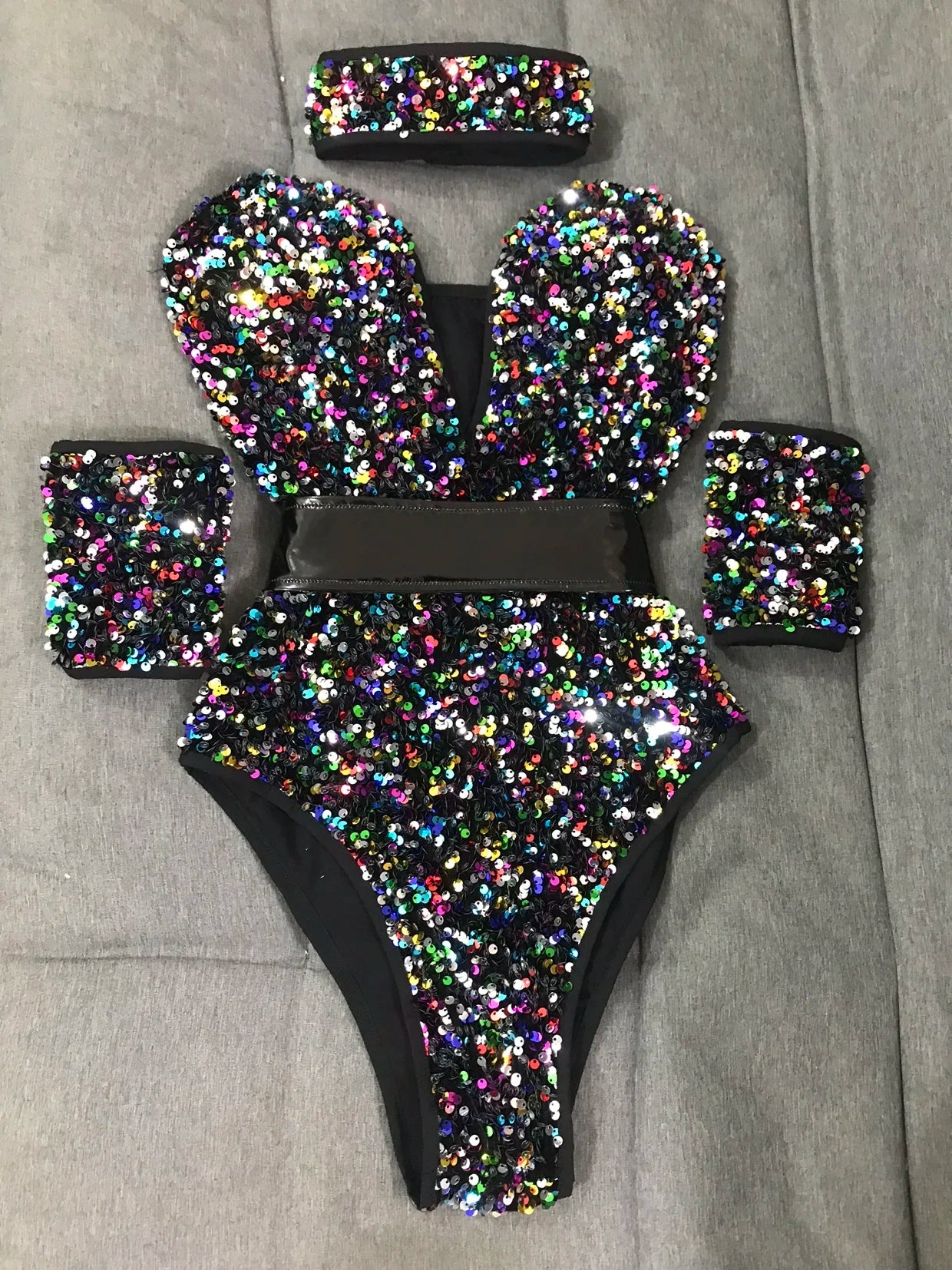 Bodysuit Sexy Deep V Neck Pink Sequins Bar Nightclub Female Singer Dancer Stage Wear Team DJ Jazz Dance Show Performance Costume