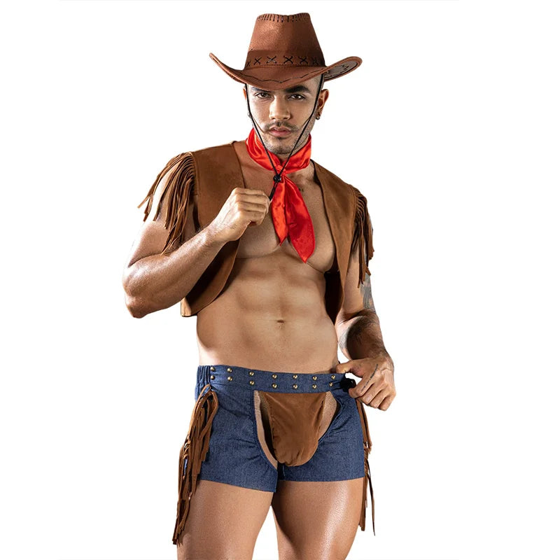 Man Sexy Erotic Naval Sailor Suit Cowboy Priest Costume Clubwear Steel Dance Mankini Cosplay Carnival Fancy Party Dress