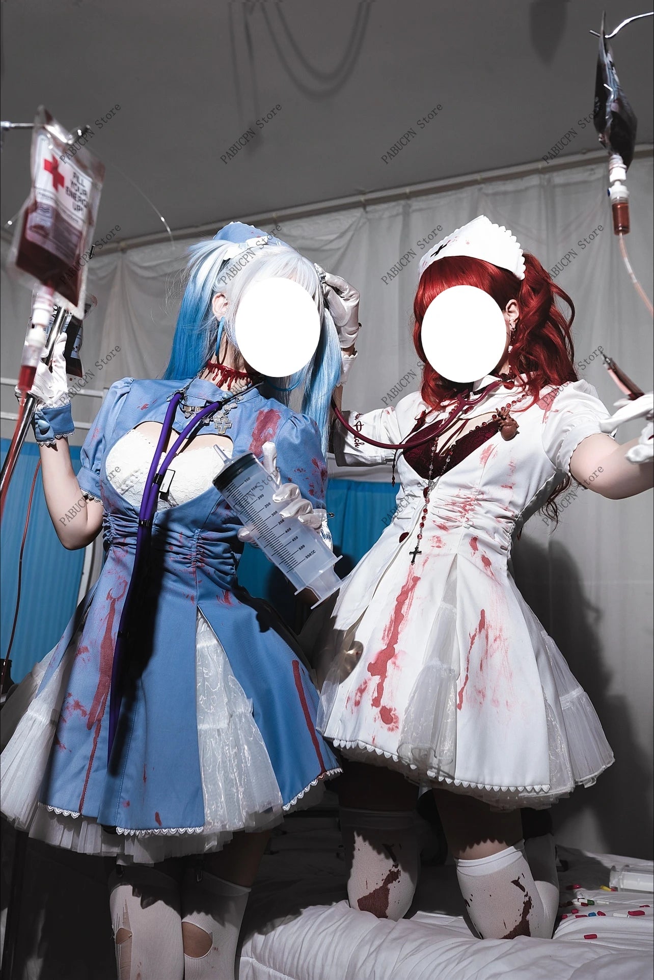 Little Nurse Halloween Special Edition Lolita Op Dark Dyed Blood Cosplay Dress Women Short Sleeve Slim A Line Above Knee Dresses