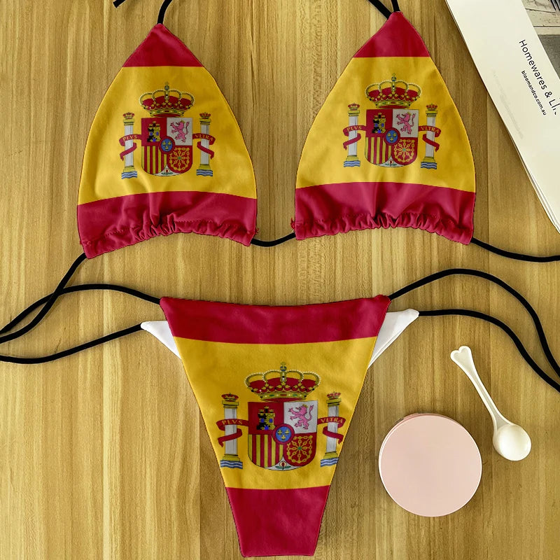 ASHBURNS Fashion flag pattern printed swimsuit sexy ladies bikini suit ladies beach swimming two-piece beach party swimming