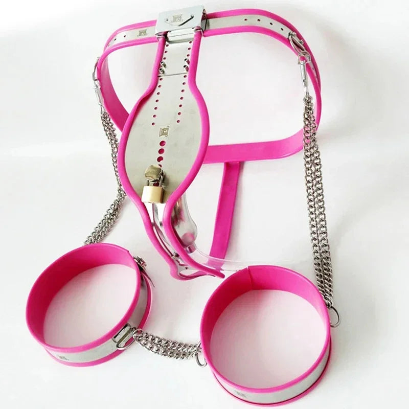 Stainless Steel Male Chastity Belt Cbt BDSM Bondage Set Cock Cage Chastity Lock Pants Thigh Ring Cuffs Adult Sex Toys For Men