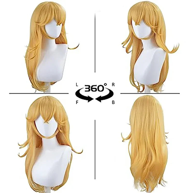 Game Peach Wig Cosplay Princess Wig Peach Crown Cosplay Long Wavy Halloween Peach Costume Party Wigs Cosplay Wig