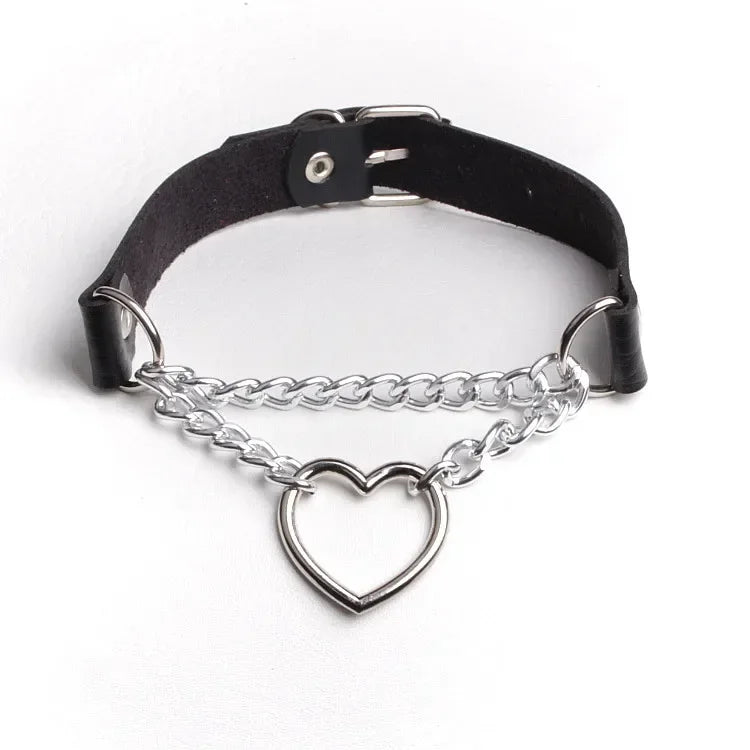 Sexy PU Leather Peach Heart Chain Collar BDSM Bondage Slave Body Harness Necklace Sex Toys for Couple Game