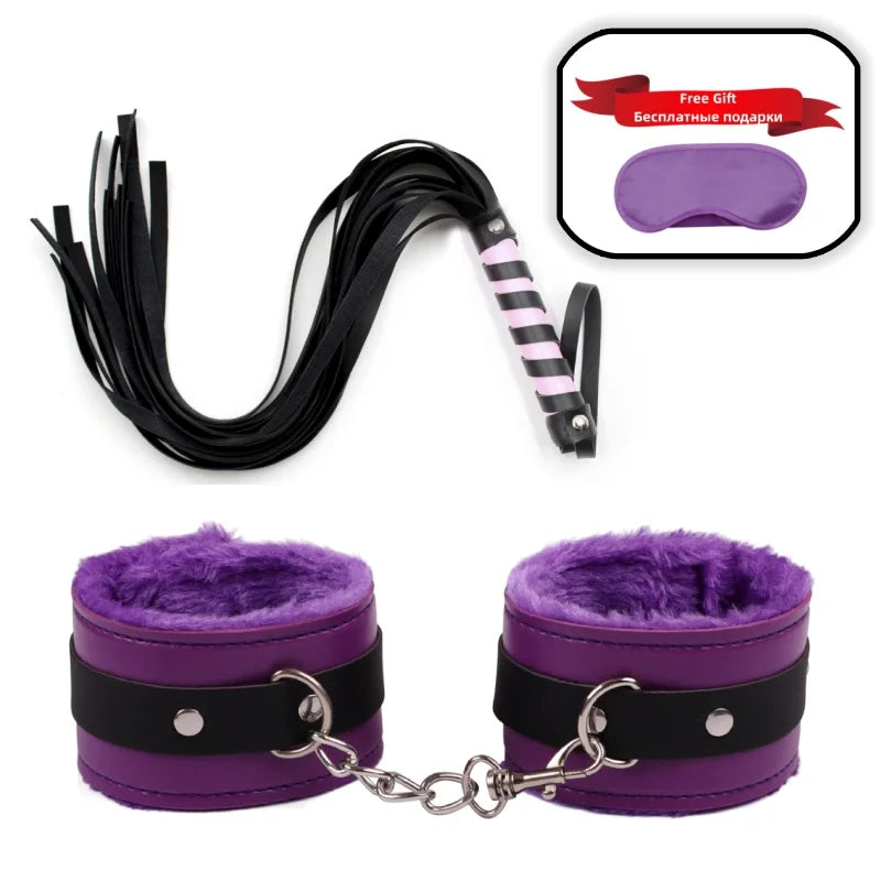 Slave Bondage Set Leather Handcuffs Rope Body Slap Strap Spanking Beat Tassel Whip Sex Toys For Bdsm Adult Games Lash Flog Tool