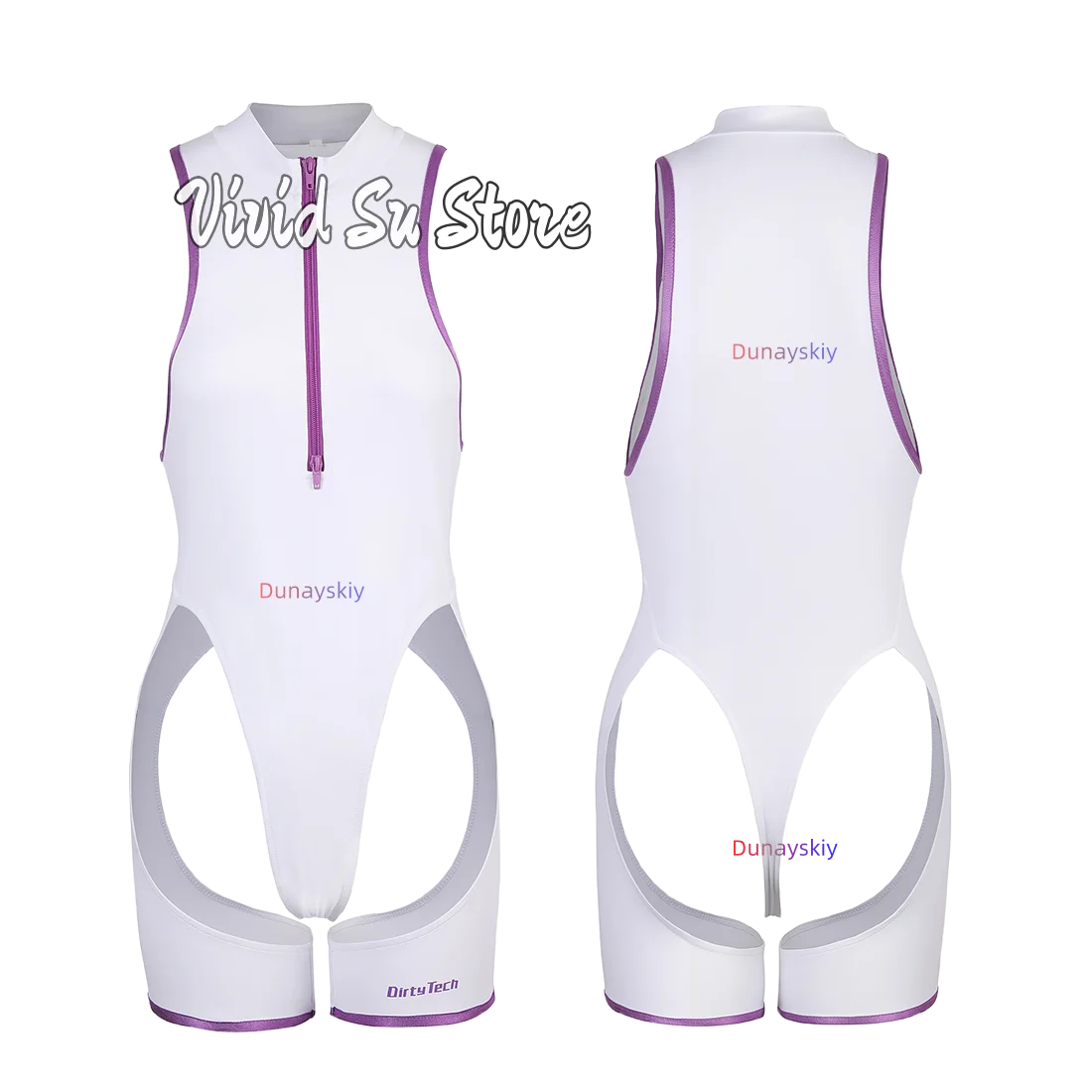 Anime Cospaly Swimsuit Costumes Hollow Out High Split Chest Zipper Hip Zentai Jumpsuits Sexy Women's Bodysuits Summertime Outfit