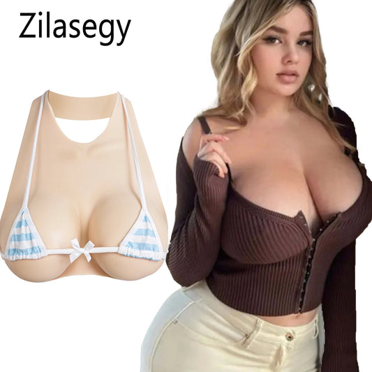 Zilasegy Silicone Breast Forms B/C/D/E/G Huge Fake Boobs Plate Bodysuit Shemale Drag Queen Crossdress Transvestite Cosplay