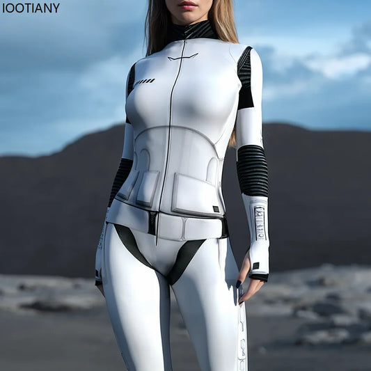Women Robot Future White Armor Bodysuit Adult Role Play Leotard Steampunk Costume Party Show Stage Performance Leotard Carnival
