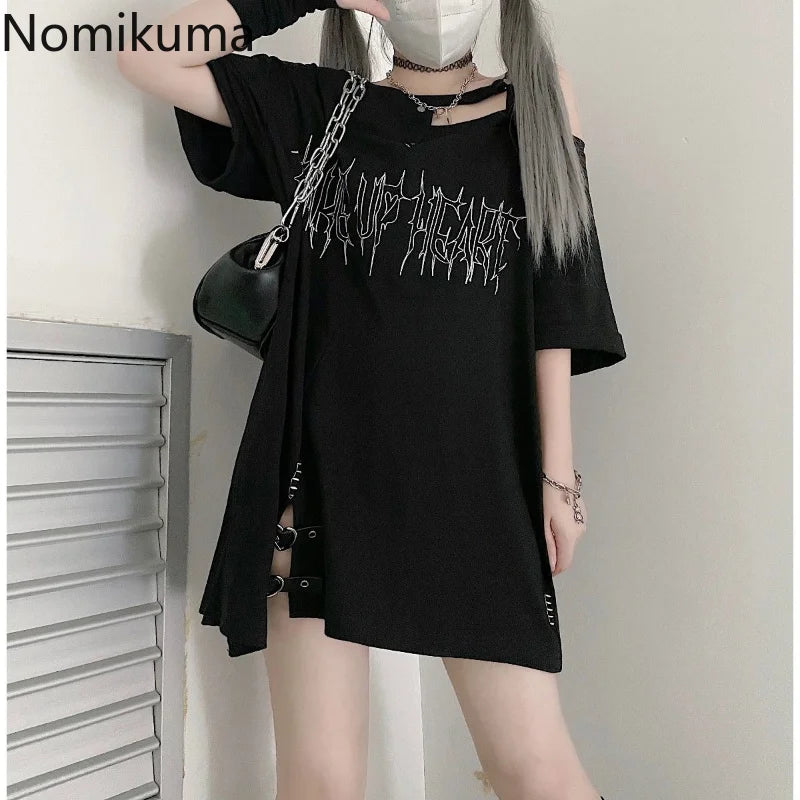 Oversized Tops Harajuku Tshirts Summer Y2k Off Shoulder Japanese T Shirt Women