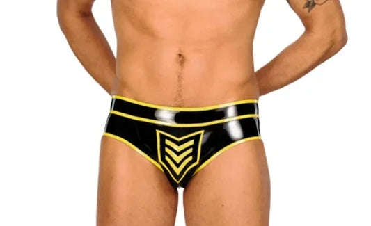 Fetish  Cool 100% Latex Herrenunterwäsche Yellow and Black Triangle Shorts Size Sports uniform