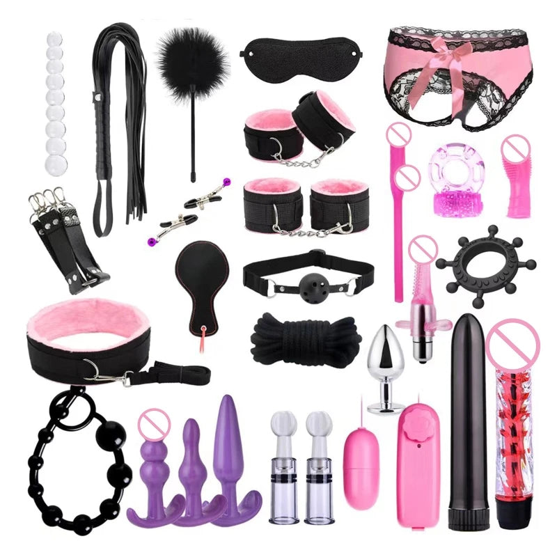 Pack of 28pcs Bed Restraints Bondage Bundle Nipple Clamp BDSM Toy Exotic Sex Game Bundle Body Toy