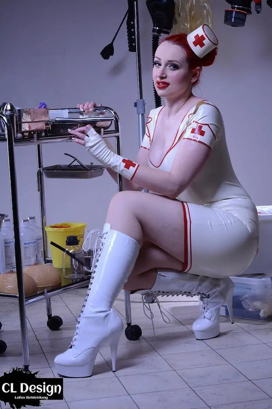 customizedeurocat Latex Skirt  Nurse natural Rubber customized handmade sexy tight dress cosplay Fetish Rubber Bodysuit