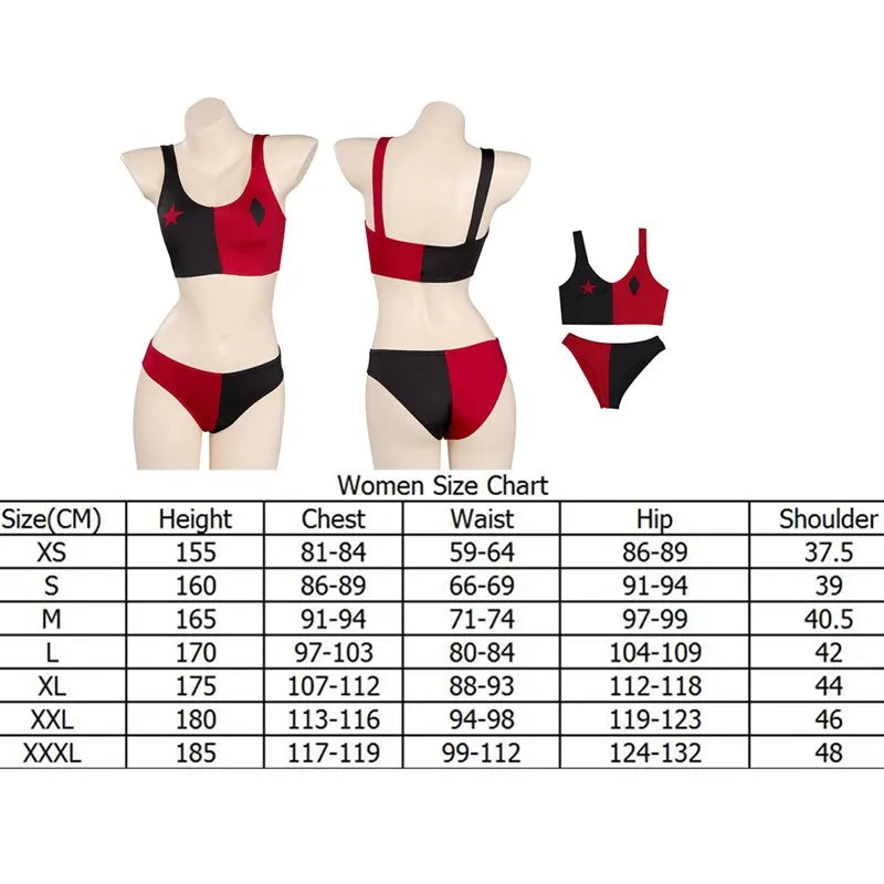 Quinzel Cosplay Costume Adult Women Jumpsuit Swimsuit Dress Clown Hat Eyemask Outfits Halloween Carnival Disguise Party Suit