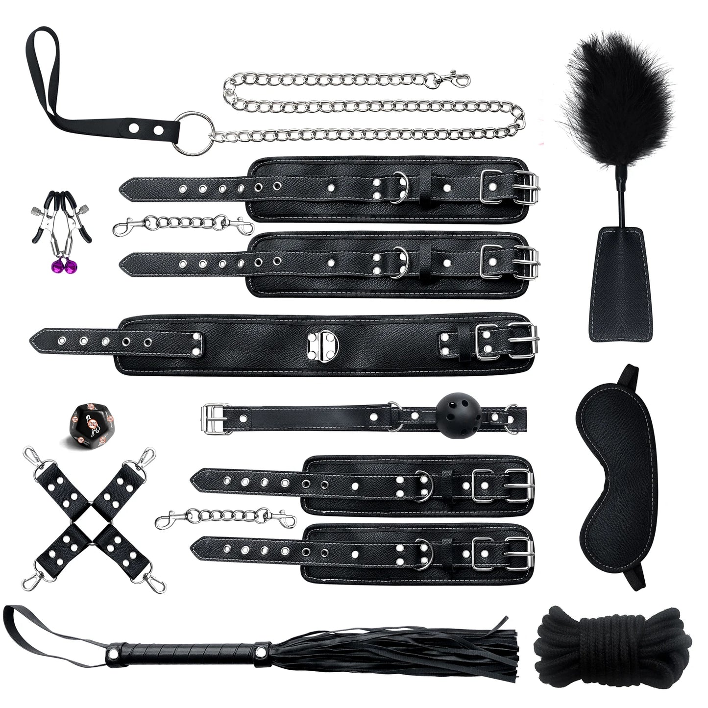 Sex Games Whip Gag Nipple Clamps Sex Toys For Couples Exotic Accessories Sexy Leather BDSM Kits Plush Sex Bondage Set Handcuffs
