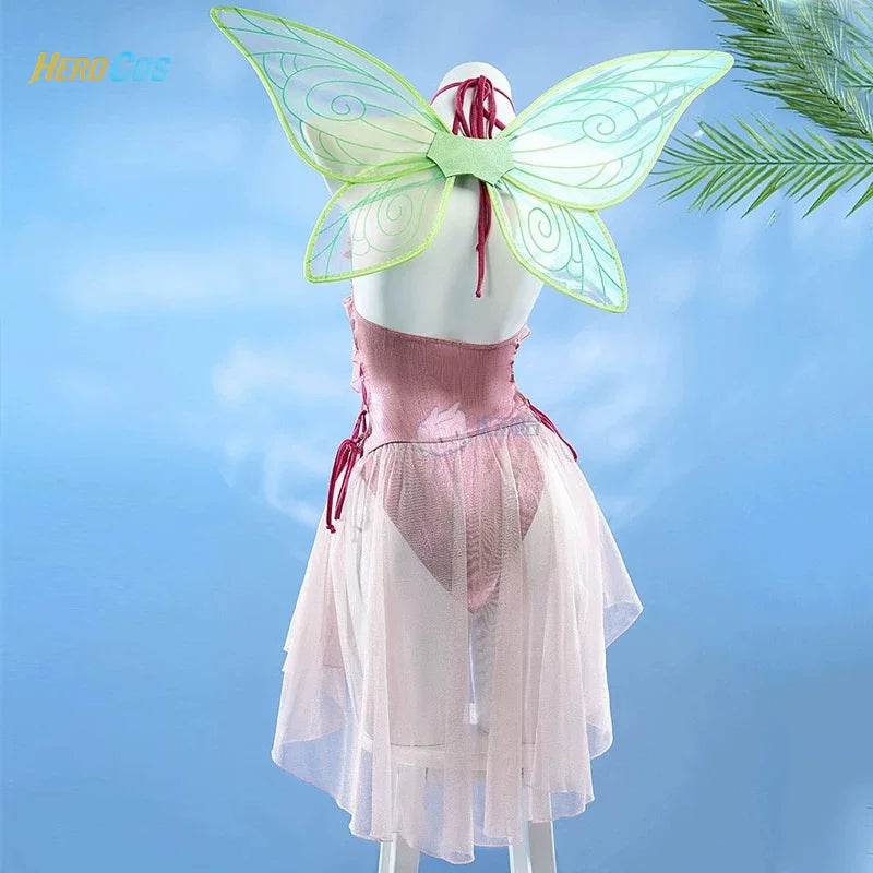 Anime Winx Club Cosplay Flora Costume Summer Piece Swimsuit with Wing Halloween Carnival Party Christmas Play Role Clothes