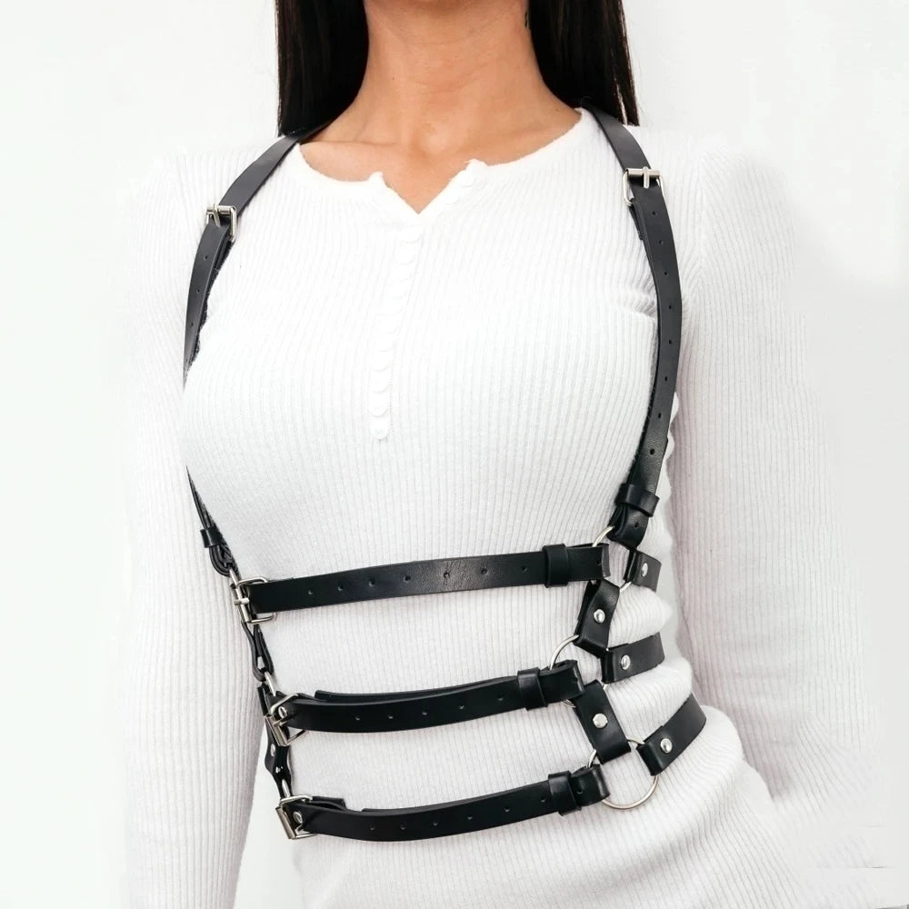 Fashion Leather Harness Waist Belt Harness Belt  Suspender for Women Body Harness Gothic Fetish Clothing Festival Rave Outfit