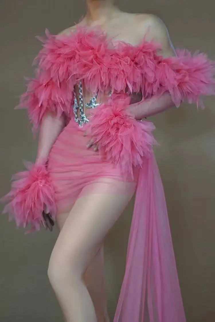 ASHBURN™ PLUME AFFAIR: Multi-Color Feathered Corset Gown with Side Drape