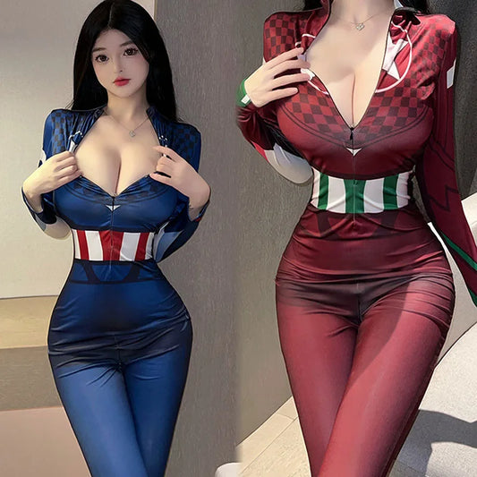 Sexy Lingerie Erotic Costume Superhero Captain Jumpsuits Sukumizu Girls Party Bodysuit Adult Cosplay Halloween Gift