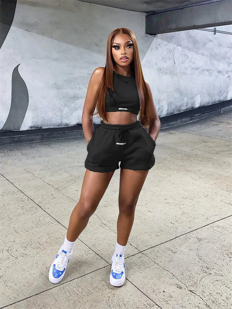 New in Matching Sets 2 Two Pieces Women Pants Sets Crop Tops Pink Tracksuit Sweatpants Activewear Workout Short Sets Outfits