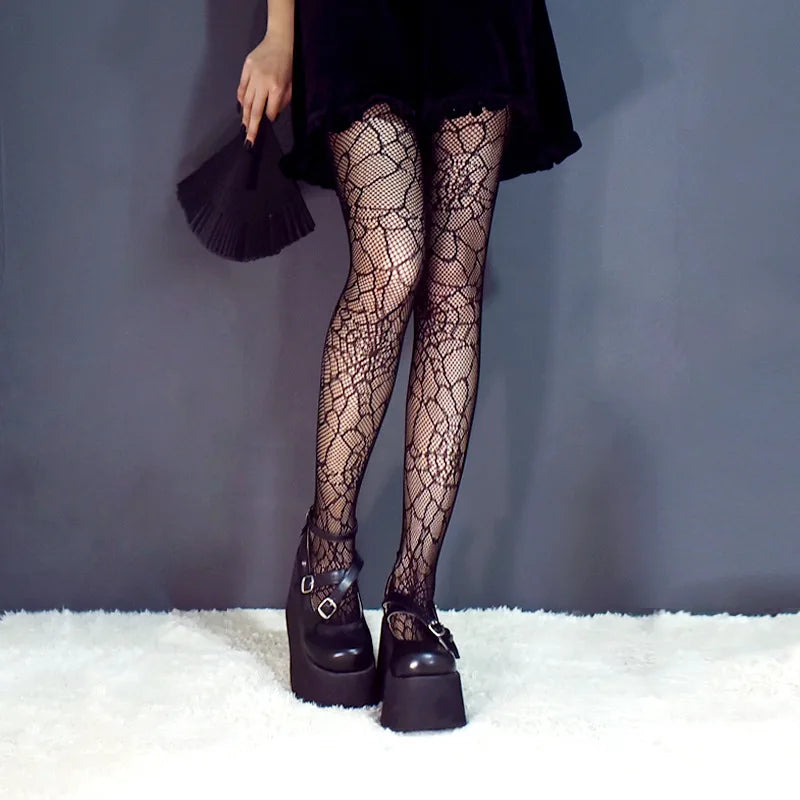New Sex Sheer Pantyhose High Elastic Jacquard Red Fishnet Stockings Socks Sexy Stockings Flame Net Pants Spider Skull Tights