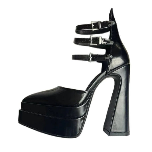 Pointed Toe Patent Leather Roman THICK HEELS Women's Platform Summer Thick High HeelS
