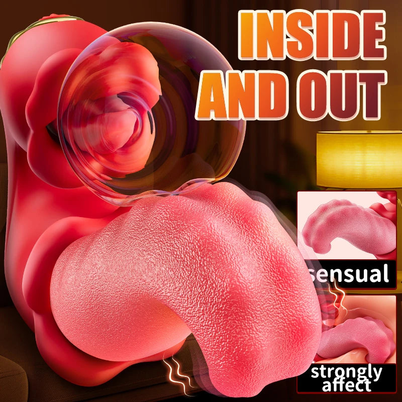 3 In 1 Tongue Thrust Vibrator Rose Sex Toy 10 Cunnilingus Vibration Modes Rocking Sucking Clitoris Stimulator For Women