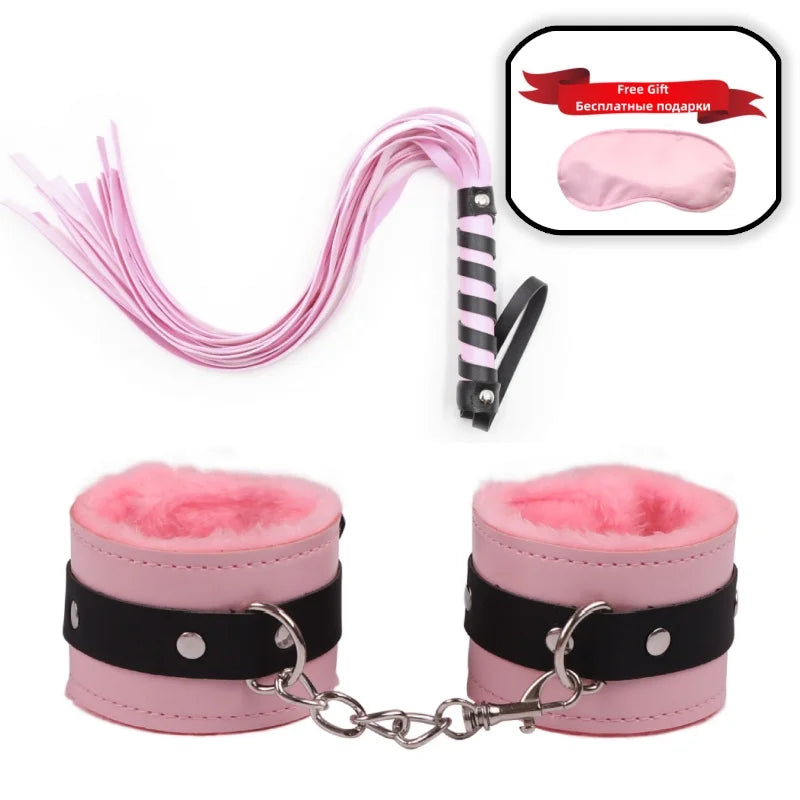 Slave Bondage Set Leather Handcuffs Rope Body Slap Strap Spanking Beat Tassel Whip Sex Toys For Bdsm Adult Games Lash Flog Tool