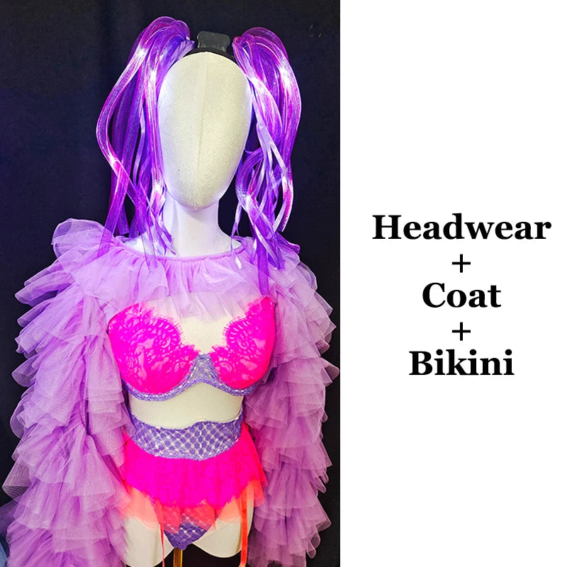 Adult Nightclub Gogo Dancer Stage Clothes Sexy Bikini Rave Outfit Pole Dance Clothing Drag Queen Costume DJ DS Clubwear VDB5031