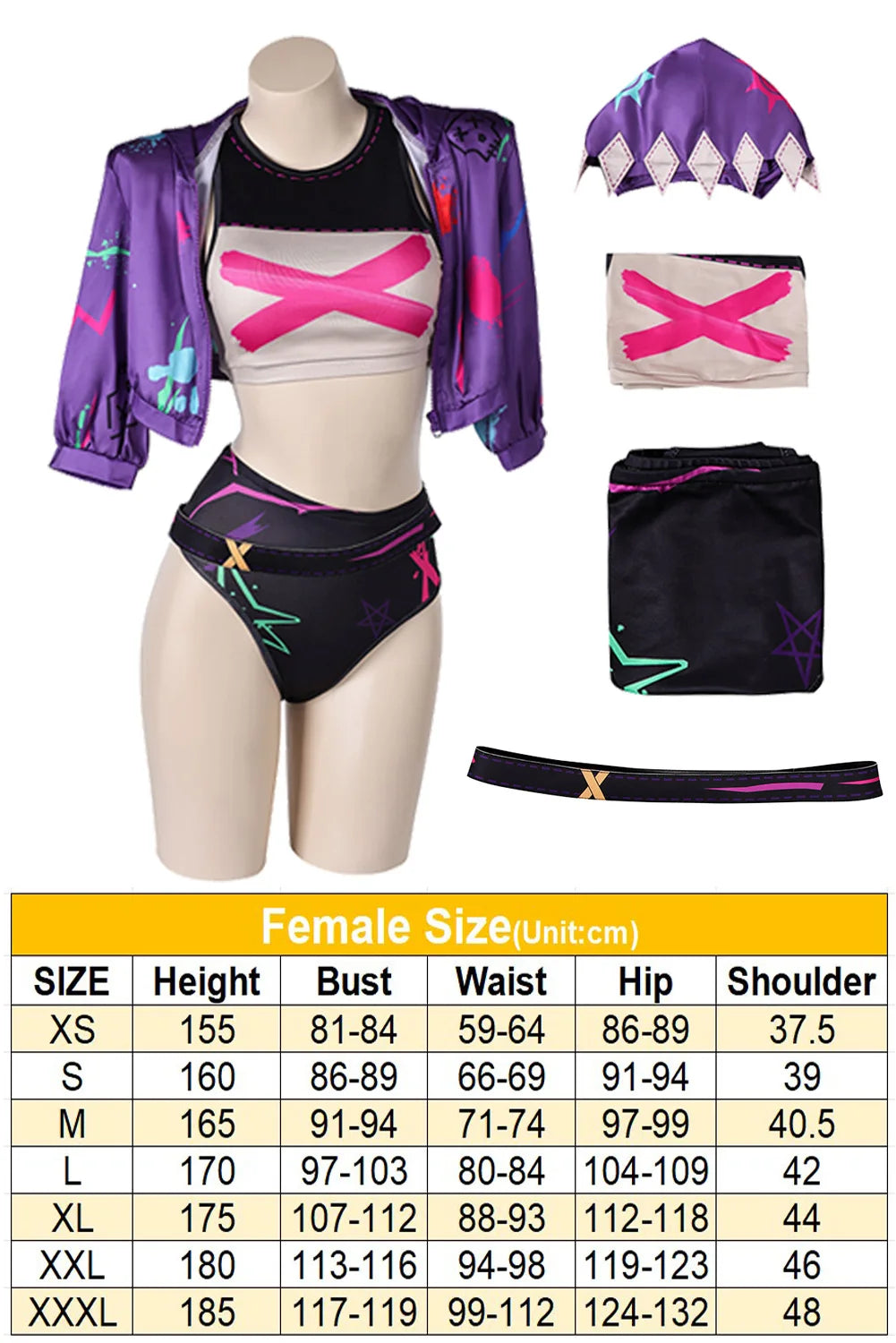 Game LOL Arcane Jinx Swimsuits Swimwear Cosplay Costume Women Summer Sexy Bikini Tops Shorts With Cloak Halloween Party Suits