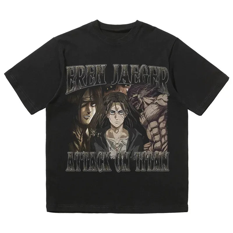 2024 Popular American T-shirt Vintage Anime Print Short Sleeve Loose Cotton Men and Women Comfortable Breathable High Quality